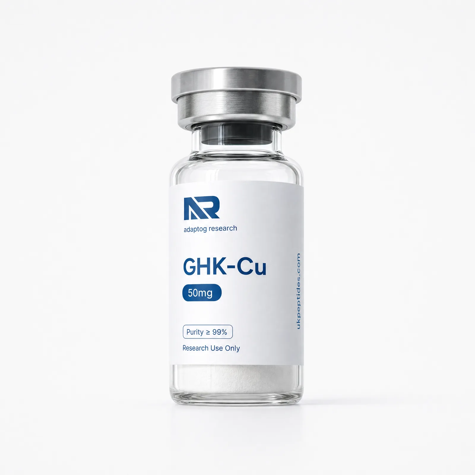 GHK-Cu research peptide vial — 99.0% HPLC purity, lyophilised