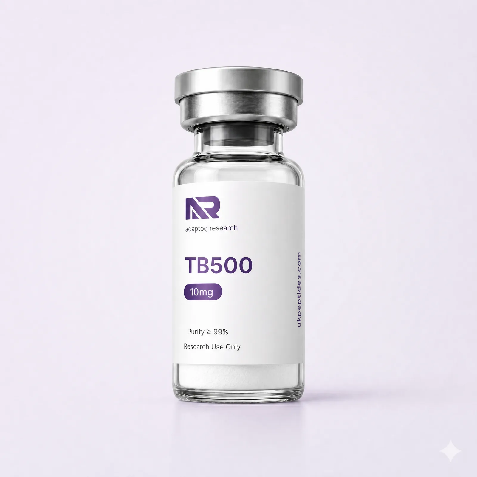 TB500 Theymalin Beta-4 research peptide vial — 99.0% HPLC purity, lyophilised