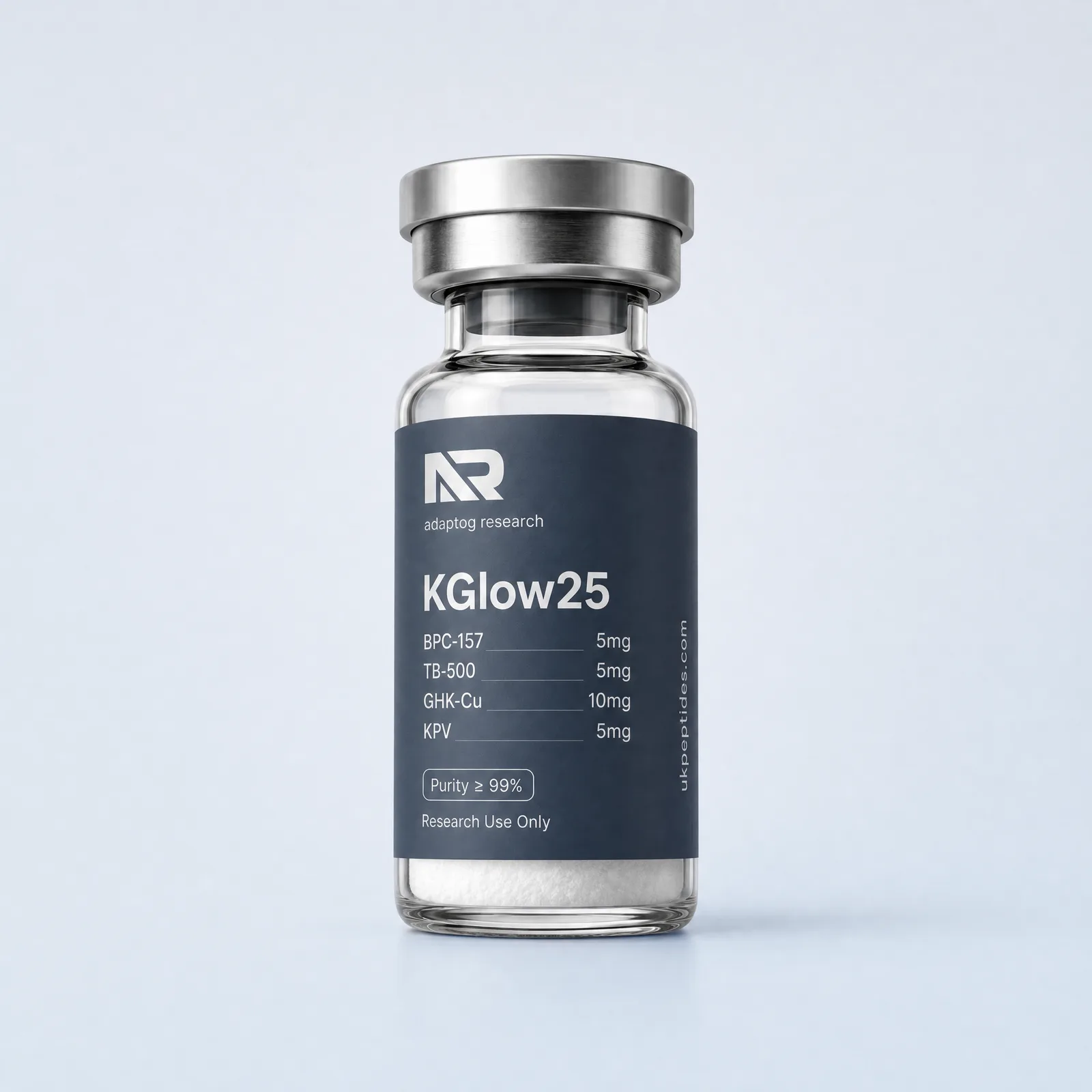 KLOW research peptide vial — 99.0% HPLC purity, lyophilised