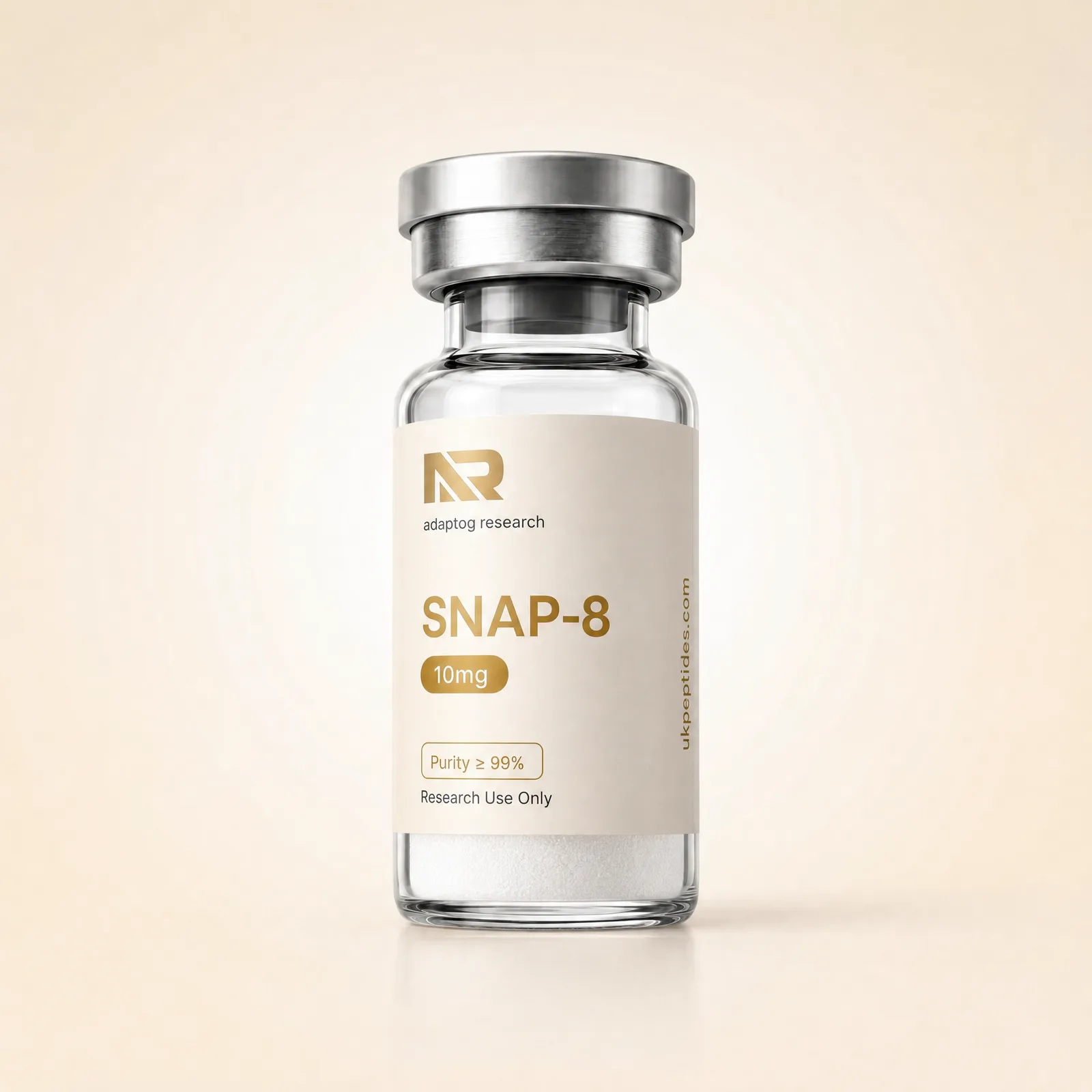 SNAP-8 research peptide vial — 99.0% HPLC purity, lyophilised