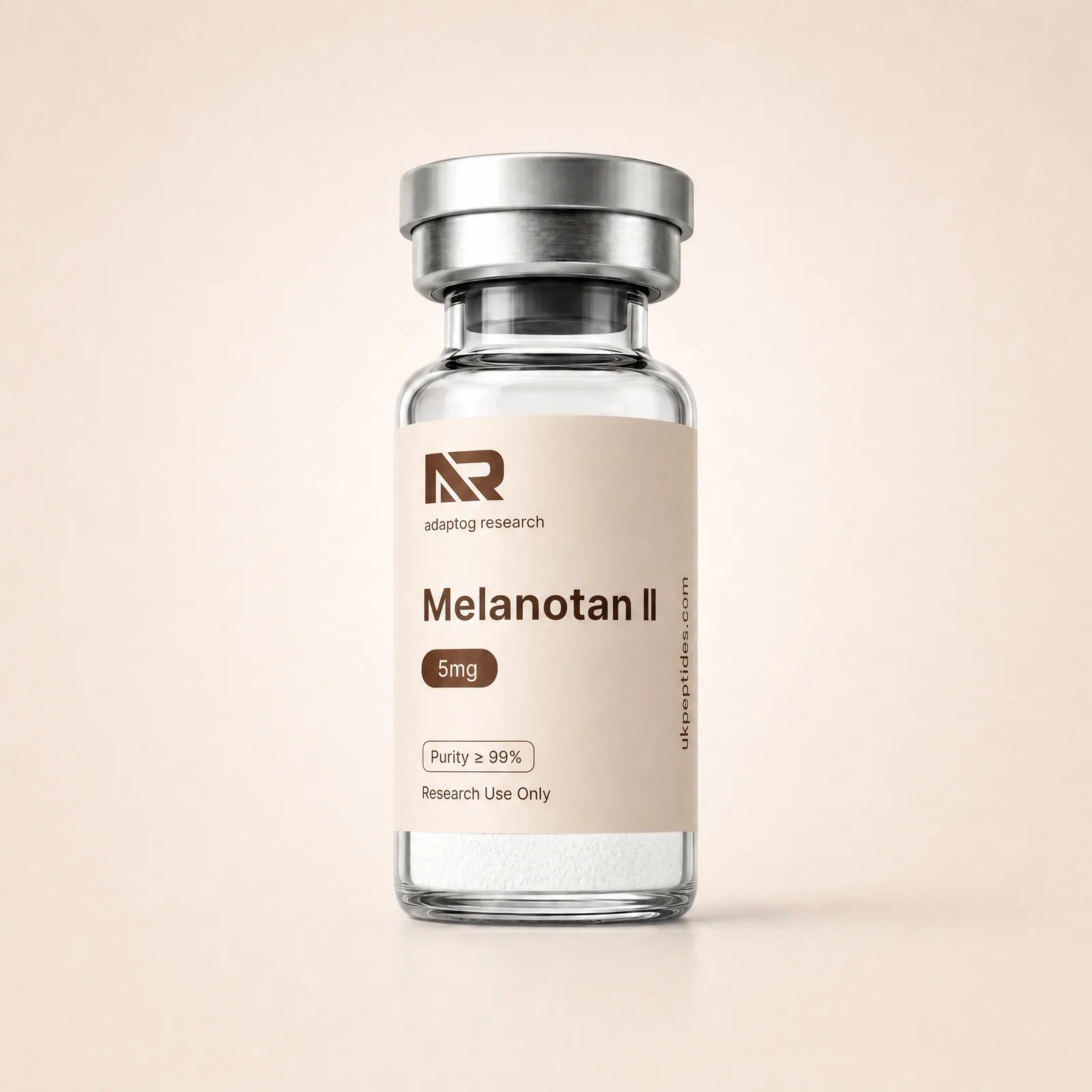 Melanotan II research peptide vial — 99.0% HPLC purity, lyophilised