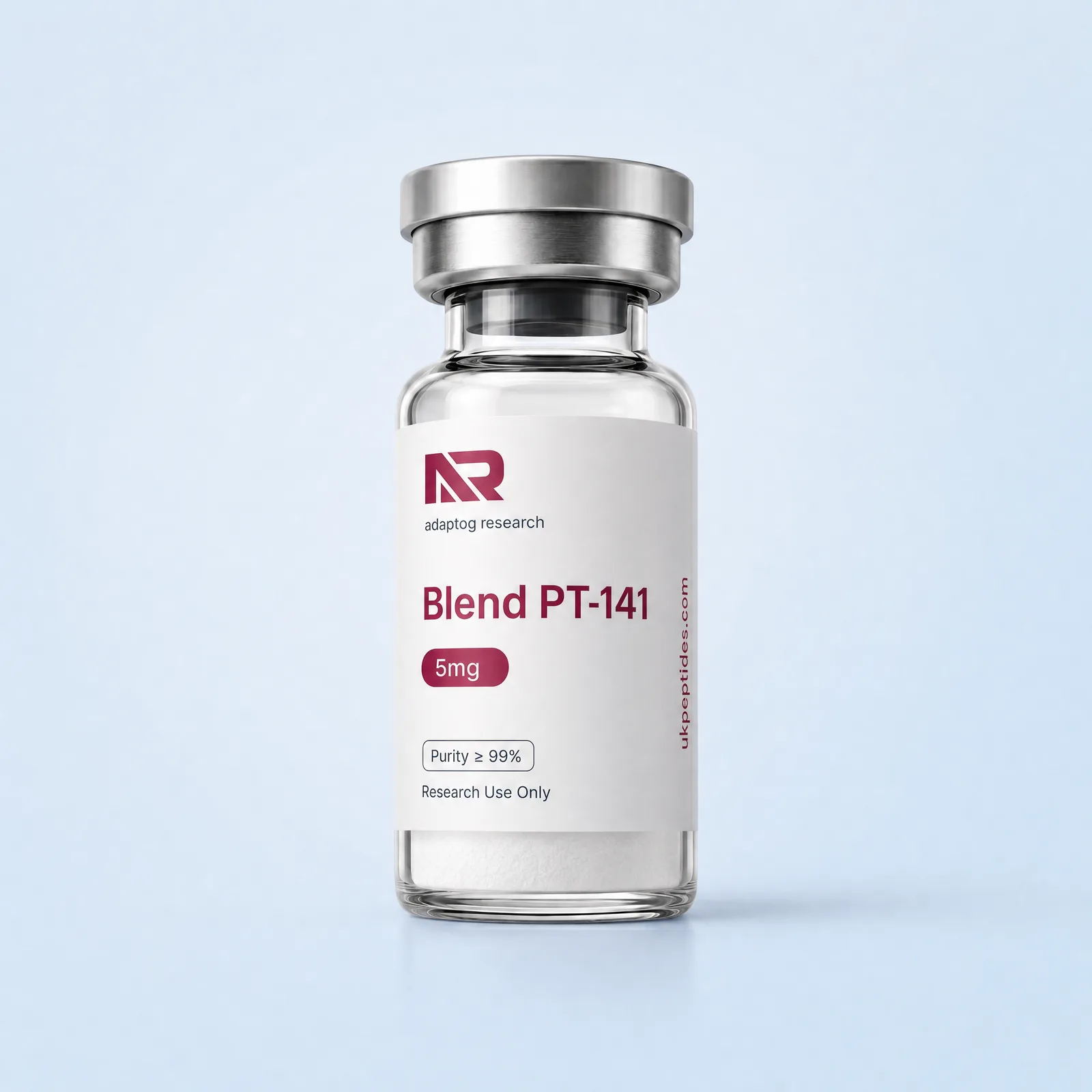 PT-141 research peptide vial — 99.0% HPLC purity, lyophilised
