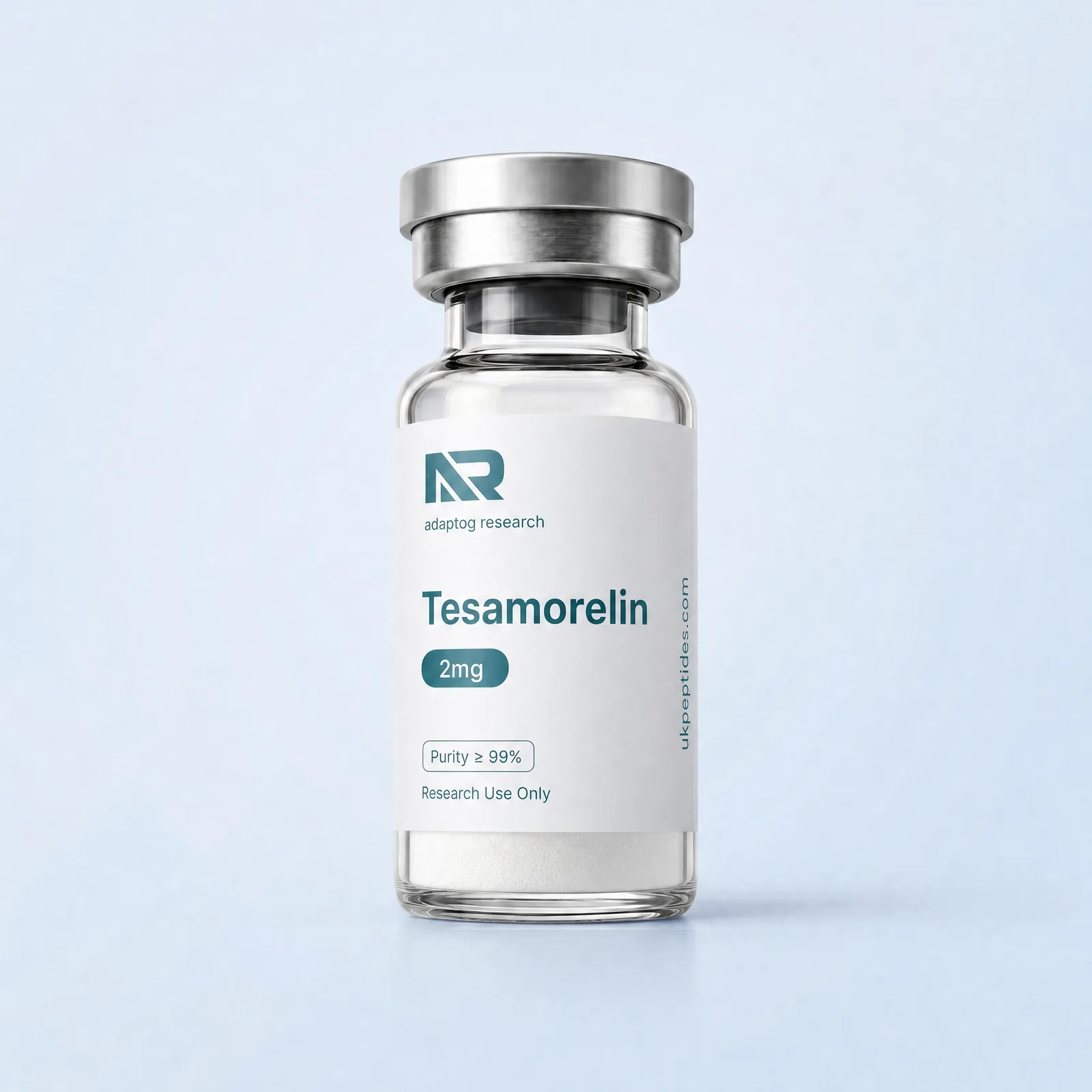 Tesamorelin research peptide vial — 99.0% HPLC purity, lyophilised