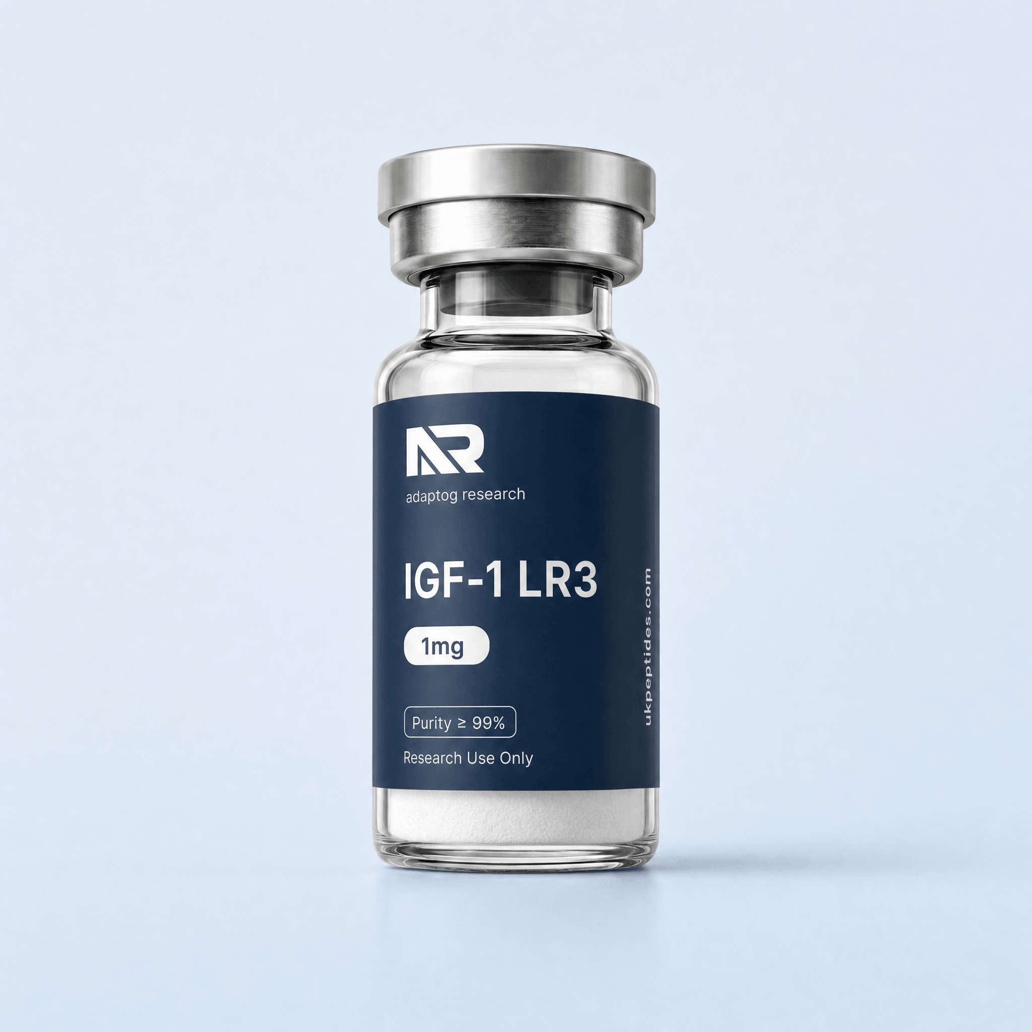 IGF-1 LR3 research peptide vial — 99.0% HPLC purity, lyophilised